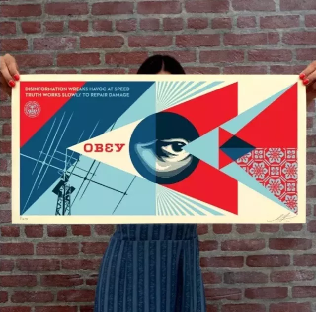 Shepard Fairey “Disinformation Damage” Obey Giant Cream Street Art Print LE275✅