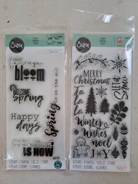 SIZZIX Stamps x2 WINTER PHRASES (18) SPRING SENTIMENTS (5) (665828 663614) BNIP
