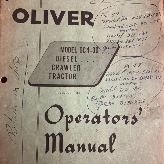 ORIGINAL OLIVER MODEL OC43d Gas Crawler Tractor Parts Catalog Form No