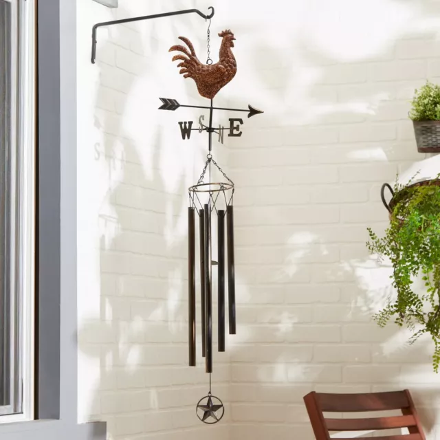 Charming Iron Copper Rooster Weathervane Hanging Wind Chime
