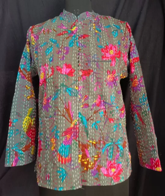 Nuevo Abrigo corto tipo kimono acolchado Kantha de algodón indio, chaqueta...