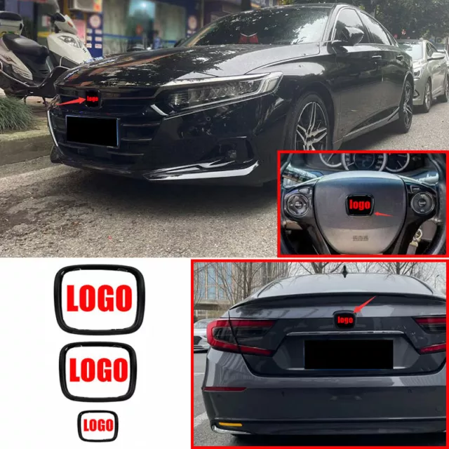 Glossy Black Front Rear Logo Emblem Badge Cover For Honda Accord 10th 2018~2022