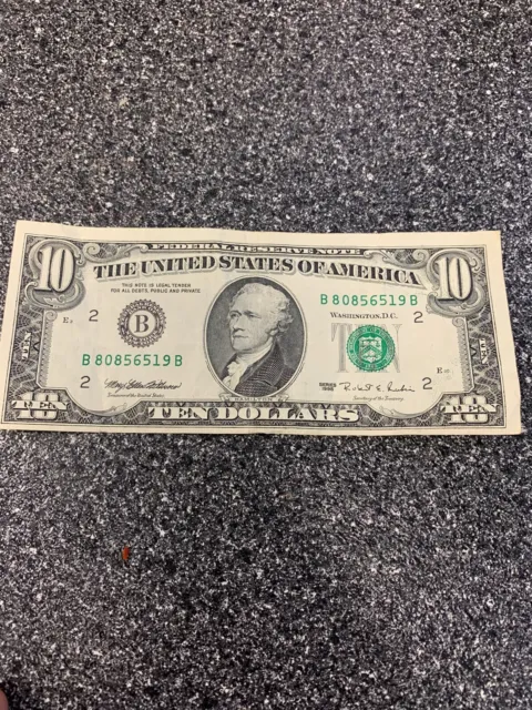 1995 $10 Ten Dollar Bill Federal Reserve Note Vintage Old Currency