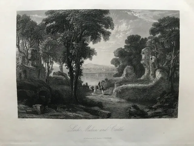 1845 Antique Print; Lochmaben and Castle, Dumfries and Galloway after Fleming
