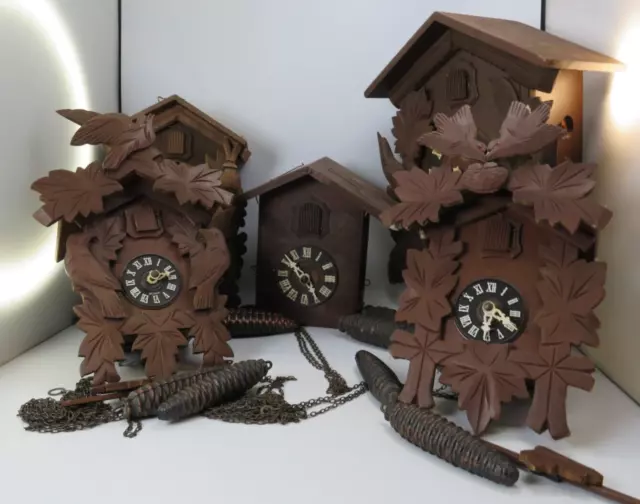 Lot of 5 Non-Working Cuckoo Clocks Various Brands 1-day 8-day