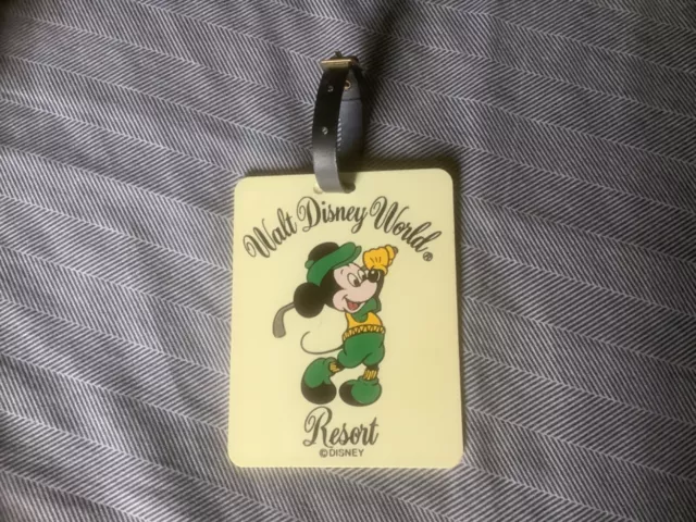 Vintage Walt Disney World Mickey Mouse Golftasche Gepäckanhänger cremefarben mit Riemen