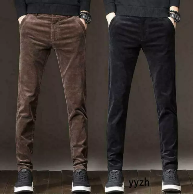 Retro Mens Corduroy Slim Skinny Pants Casual Trousers Korean Dress Pants Fashion