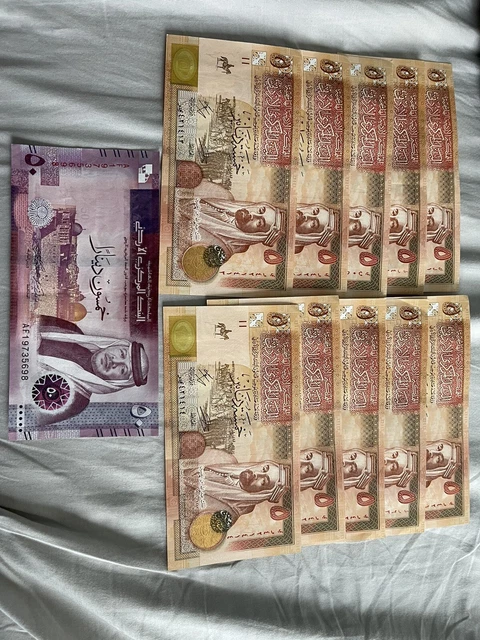 Jordan Unc Bundle 5 And 50 Dinar Notes 100 Dinars Total
