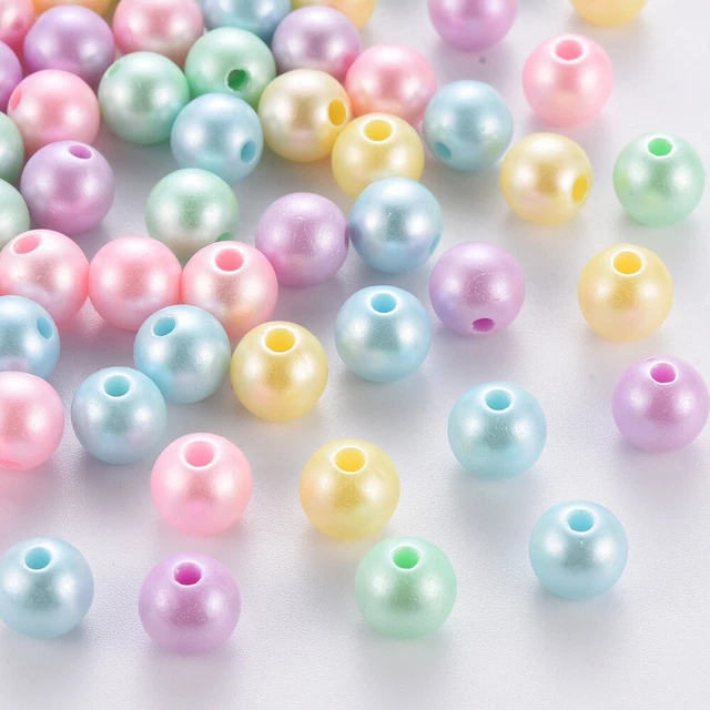 200pcs Opaque Acrylic Round Beads 8x7mm Random Mixed Color Candy Spacer Beads