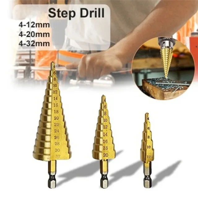 Large HSS Steel Step Cone Drill Titanium Bit Set Hole Cutter 4-12/20/32mm F~m' 3