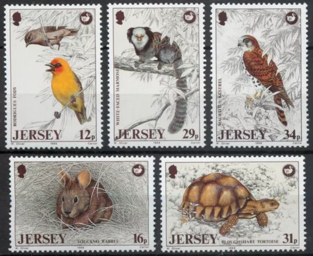 Jersey 1988 Wildlife Preservation Trust set WWF birds SG 447-451 MNH mint