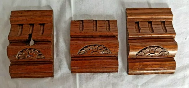 Set of 3 French Antique Wood Carved Medallions Oak  Trim Salvage Door