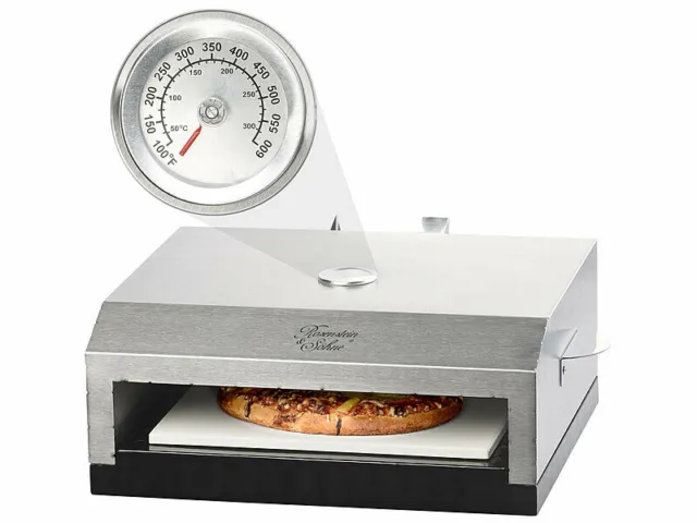 Four à pizza pour barbecue avec pierre de cuisson et thermomètre intégré - Rose