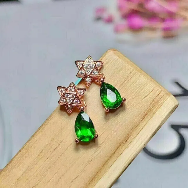 3.50Ct Pear Cut Simulated Green Emerald DropDangle Earrings 14K Rose Gold Plated