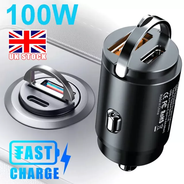 Mini Dual USB Type-C PD Car Phone Charger 100W Fast Charge Adapter