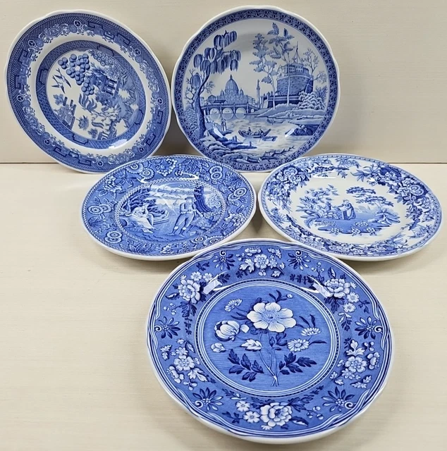 SPODE GEORGIAN Blue Room Collection Bread Plates Lot Scenes