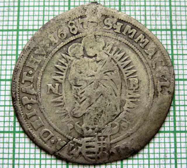 Hungary Leopold I 1687 15 Kreuzer Krajcar, Radiant Madonna, Silver