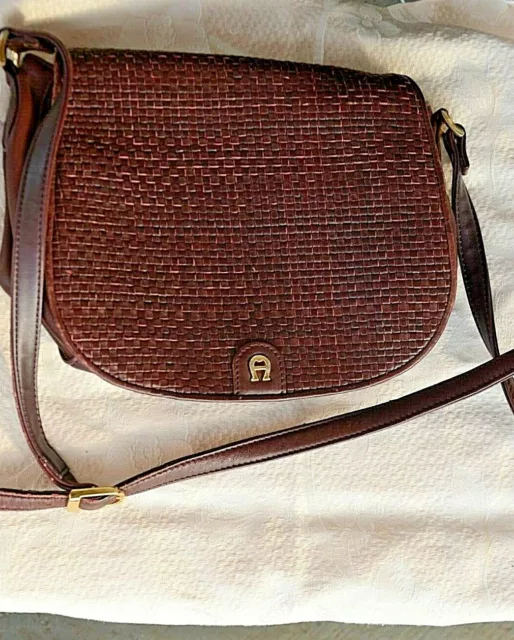 Etienne Aigner brown woven leather shoulder bag, gold logo