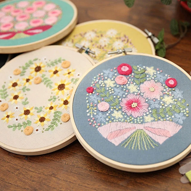 Juego de bordados adultos patrón floral hecho a mano con neumáticos niños amigos