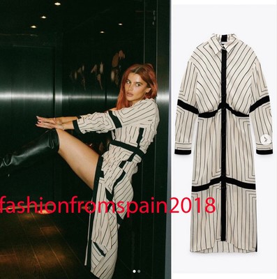 Zara New Woman Long Striped Shirt Dress Ecru Xs-Xxl 8454/359