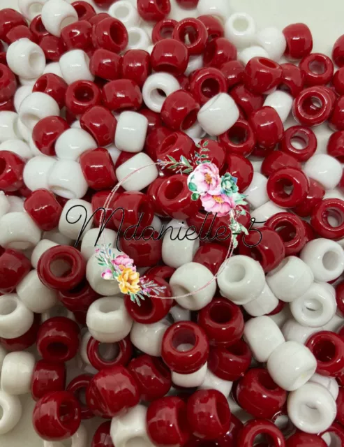 X100 RED & WHITE OPAQUE CANDY CANE MIX 9 X 6mm PONY BEADS FOR CRAFTS