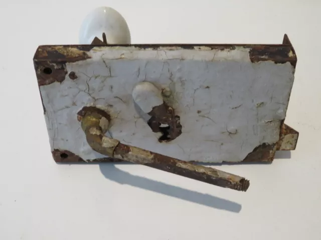 Antica SERRATURA PER PORTA in ferro battuto con pomello in ceramica senza chiave