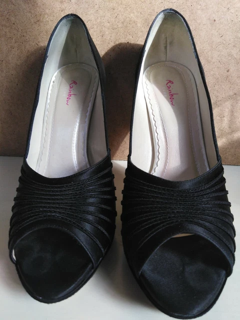 Scarpe con punta aperta Rainbow Club ""Carys"" nere satinata plateau - taglia UK5 EU38