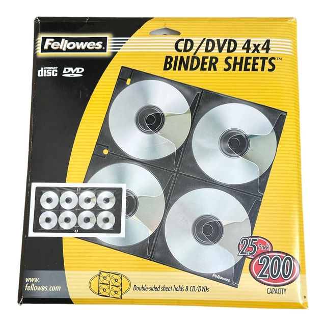 Fellowes CD/DVD 4×4 Binder Sheets/ Double Sides 23 Pack Open Box
