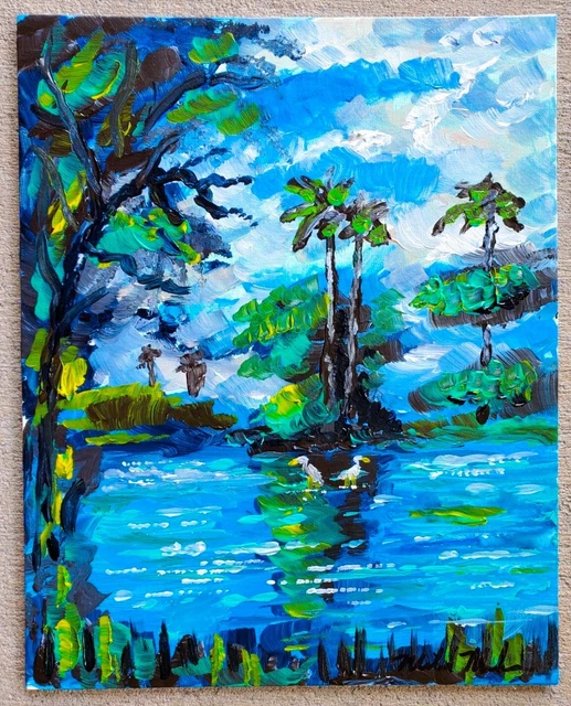 MIKOL MERLIN Original Tropical Landscape Painting Mid-Century Modern Abstract