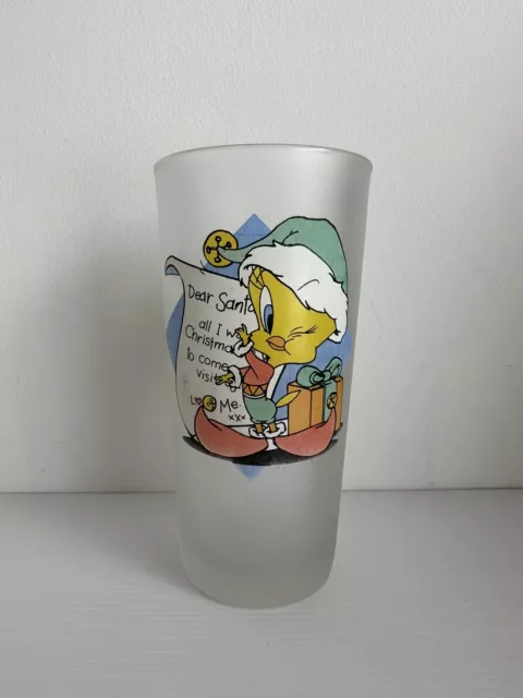 Tweety Bird Christmas Theme Frosted Drinking Glass Looney Tunes Kitchen