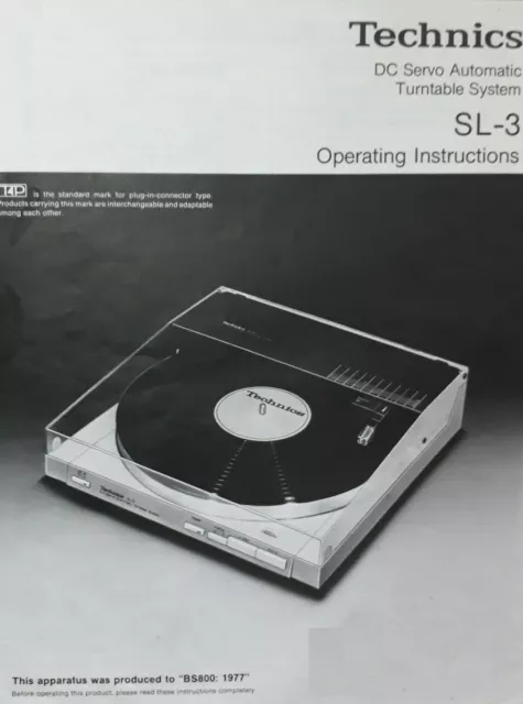 Technics DC Servo Automatic Turntable System  SL-3 Operating Instruction MANUAL