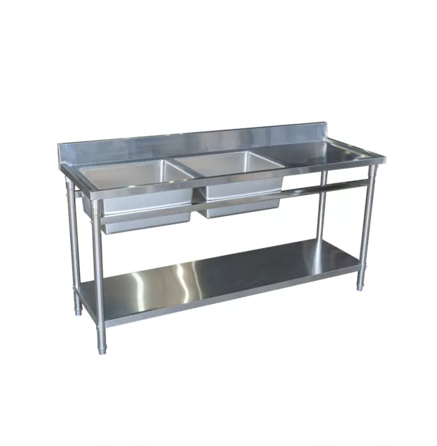 180CM X 60CM Stainless Steel Double Left Sink & Bench With 120mm Splashback