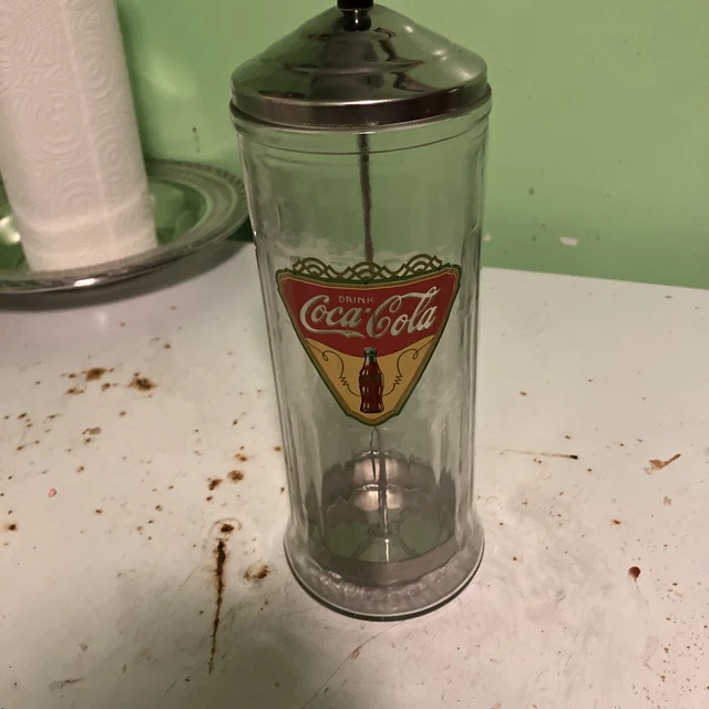 COCA COLA STRAW Dispenser Glass Holder Diner Jar Canister Vintage 1993