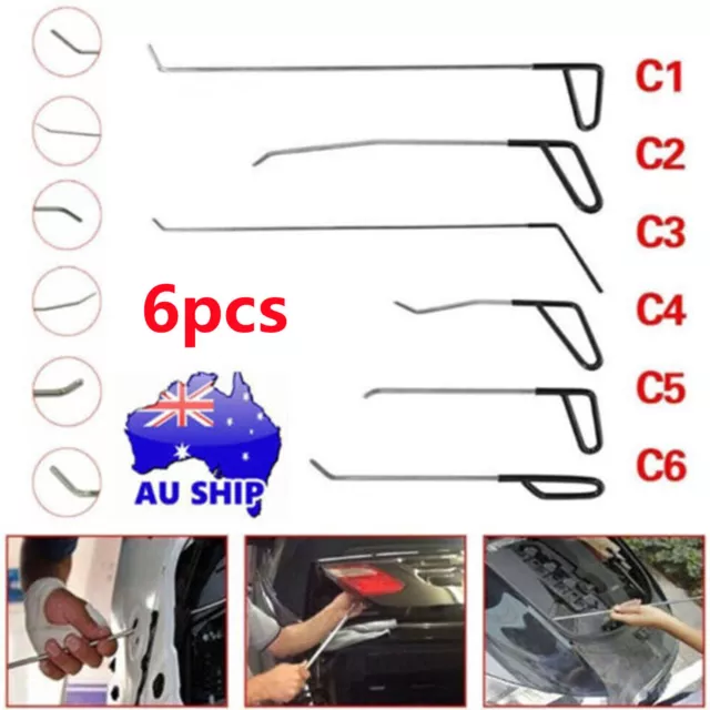 6PCS PDR Rods Tools Car Auto Door Paintless Hail Dent Repair Removal Puller Kit 2