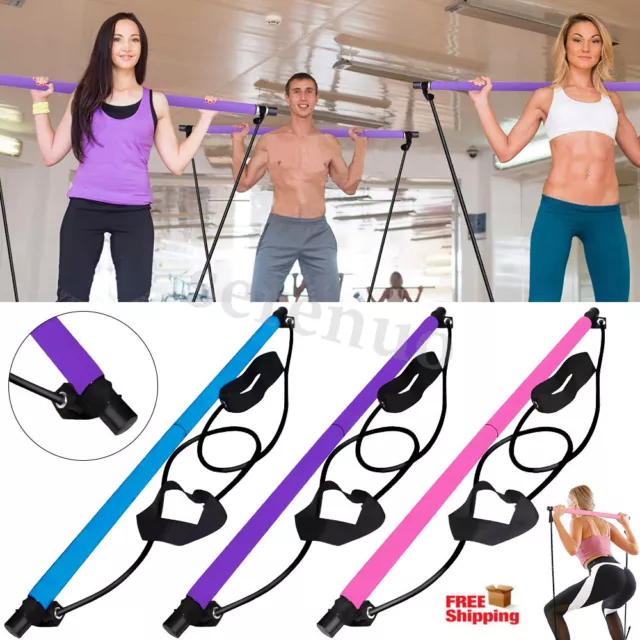 PORTABLE PILATES BAR Kit Home Exercise Stick With Resistance Band Toning  Gym UK £14.99 - PicClick UK