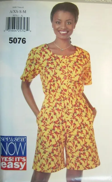 Vintage Butterick SEWING Pattern 5076 Misses Easy See & Sew Top Shorts UNCUT OOP