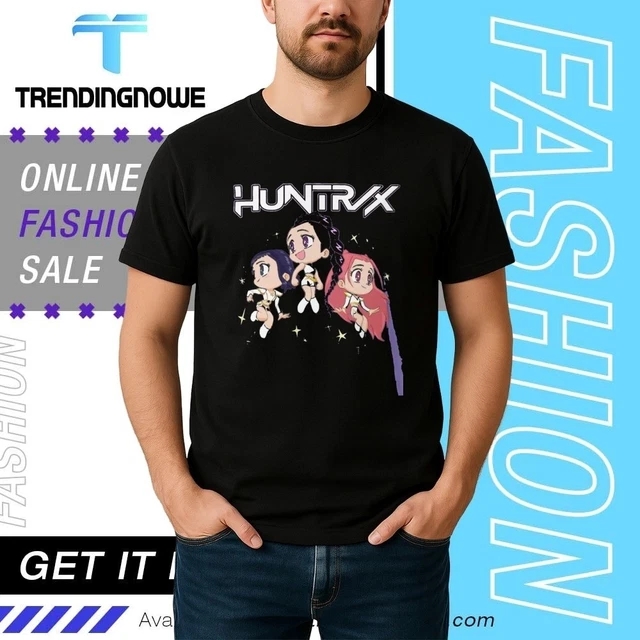 KPop Demon Hunters T-shirt Unisexe Pour Enfants K-pop Demon Hunters - T- Shirt Pour Enfants Anime Huntrix Huntr/X, T-shirt Noir, Violet, 9-11 Ans