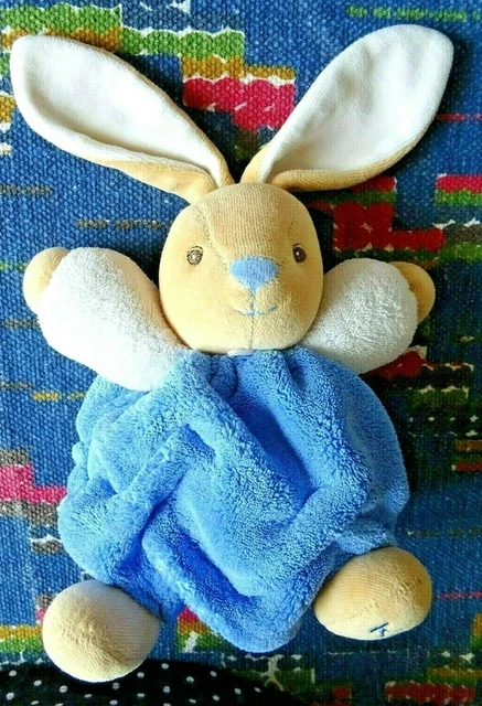 Eb2/ Doudou Peluche Boule Kaloo Lapin Plume Bleu Blanc 20 Cm Exc Etat