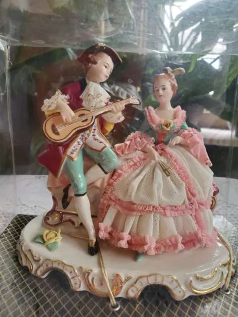 VTG Dresden Germany Frankenthal Figurine Porcelain Lace Couple NIB Never Opened 