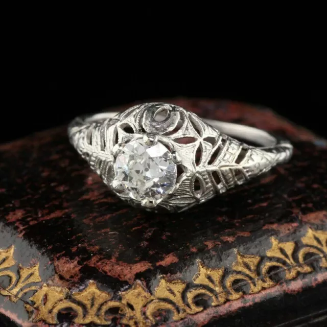 Filigree Openwork 2.77 Carat Round Cut Lab-Created Diamond Vintage Art Deco Ring