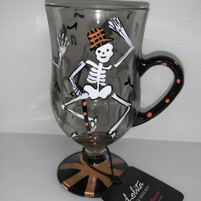 LOLITA Irish Coffee Glass Mug HALLOWEEN Crazy Bones Skeletons Recipe