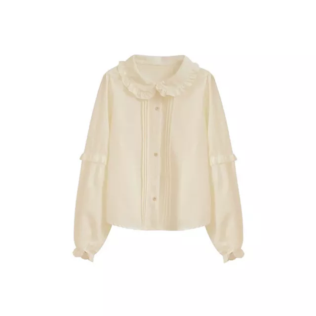 Femme Lolita Bouton Manches Longues Chemise Chemisier Haut Ruche Col Décontracté