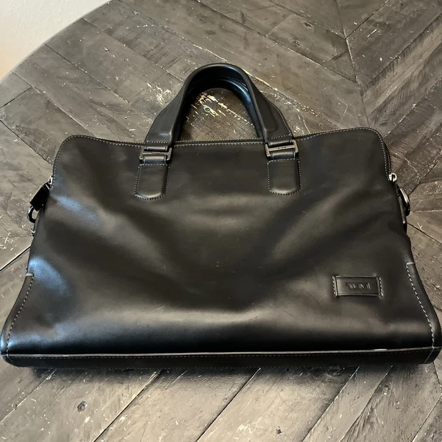 Tumi Black Leather Briefcase Laptop Messenger Bag
