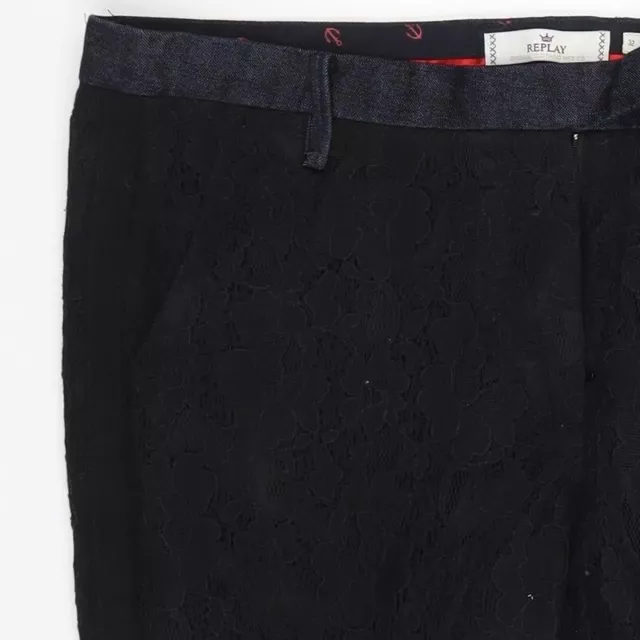 Pantaloni Capri da donna neri floreali cotone taglia unica L25 con cerniera normale 3