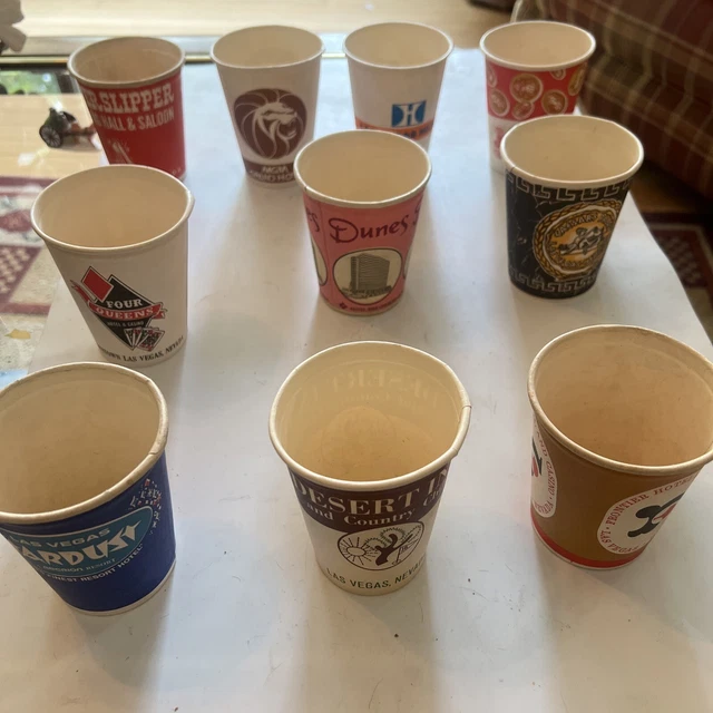 Lot of 10 VINTAGE LAS VEGAS CASINO PAPER SLOT CUPS used 3 3/4 “ Tall