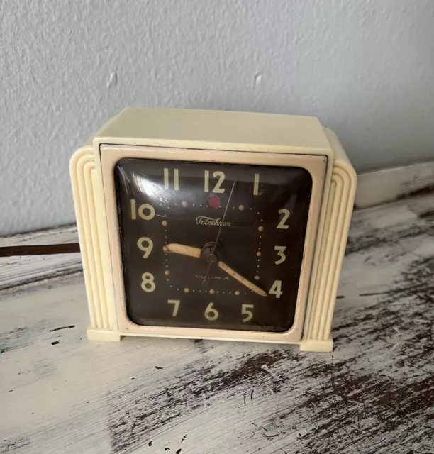 Vintage Bakelite Telechron MCM  Deco Electric Alarm Clock Powers On Alarm Works