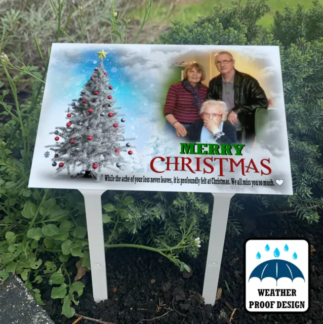Grave Marker Memorial Cemetery Tribute Photo Plaque With Ground Stakes Christmas
