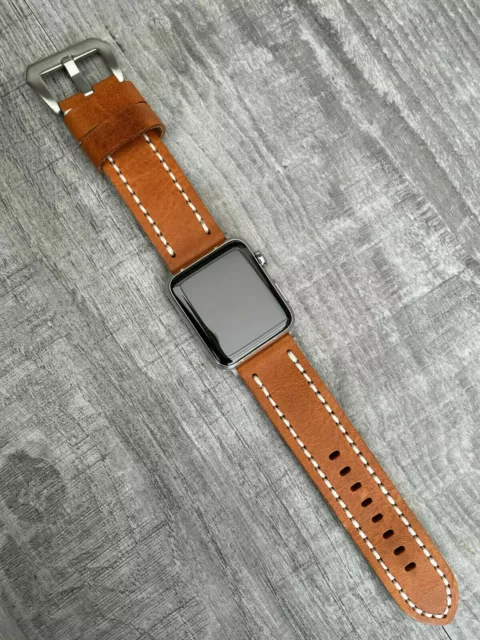 Qualité Épais Orange Cuir Montre Bande Pour Apple Watch 8 7 6 5