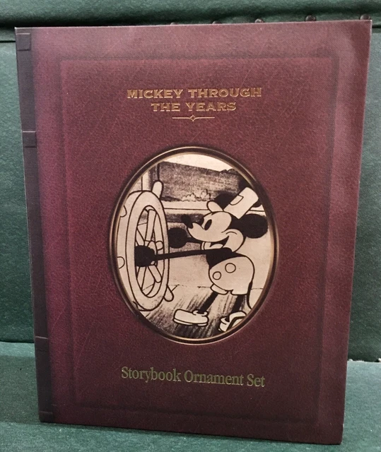 DISNEY MICKEY MOUSE Through the Years Story Book Christmas Ornament Set ...