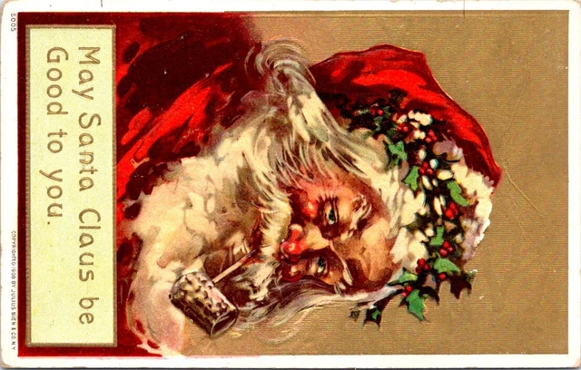 1912, SANTA Smoking a Pipe, CHRISTMAS Greetings Postcard - Julius Bien 5005